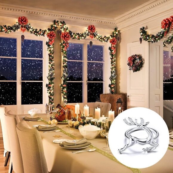 Stylish 6 Pcs Silver Napkin Holders with Reindeer Design for Parties & Weddings - Picture 3 of 7